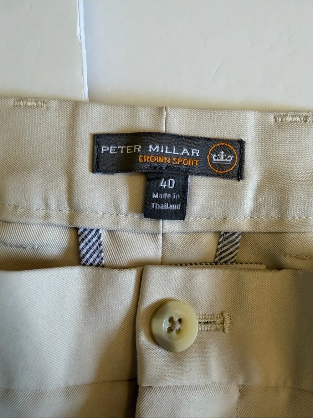 Peter Millar Crown Sport Men's Beige Chino Shorts Flat Front w/ Pockets